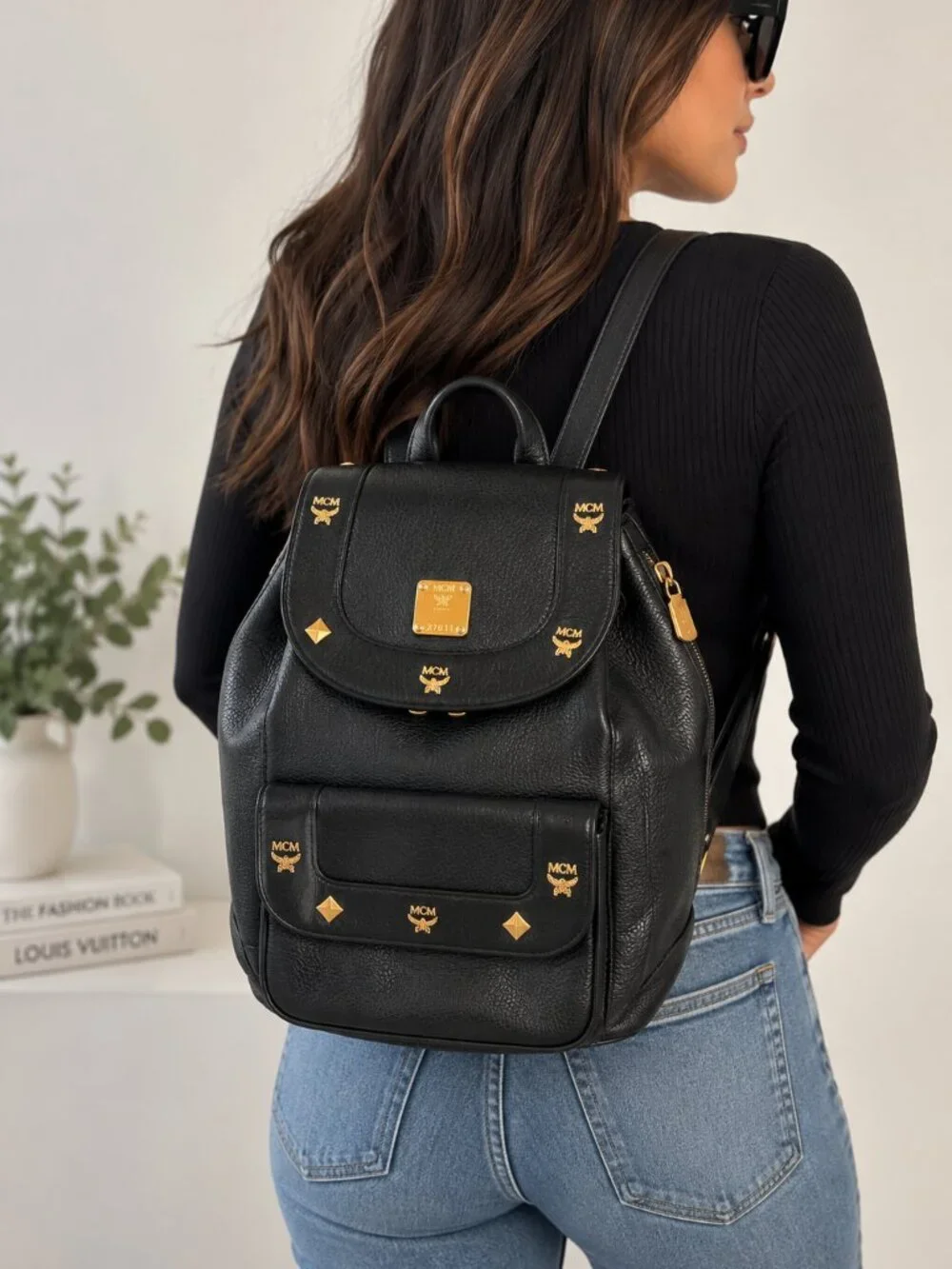 MCM Black Leather Backpack